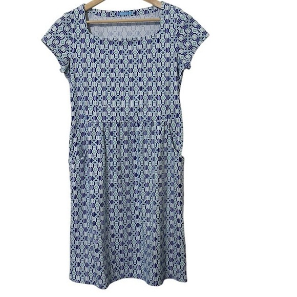 J. McLaughlin Dresses & Skirts - J.McLaughlin Blue Green Geometric Short Cap Sleeve Fit Flare Mini Dress Womens L